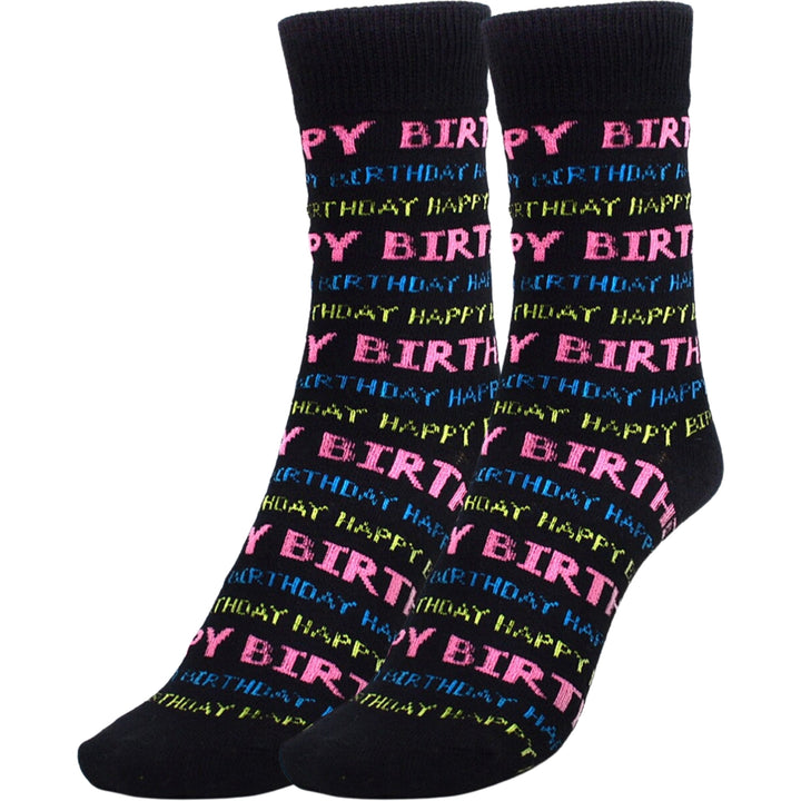 Happy Birthday Socks Crew Socks - Black