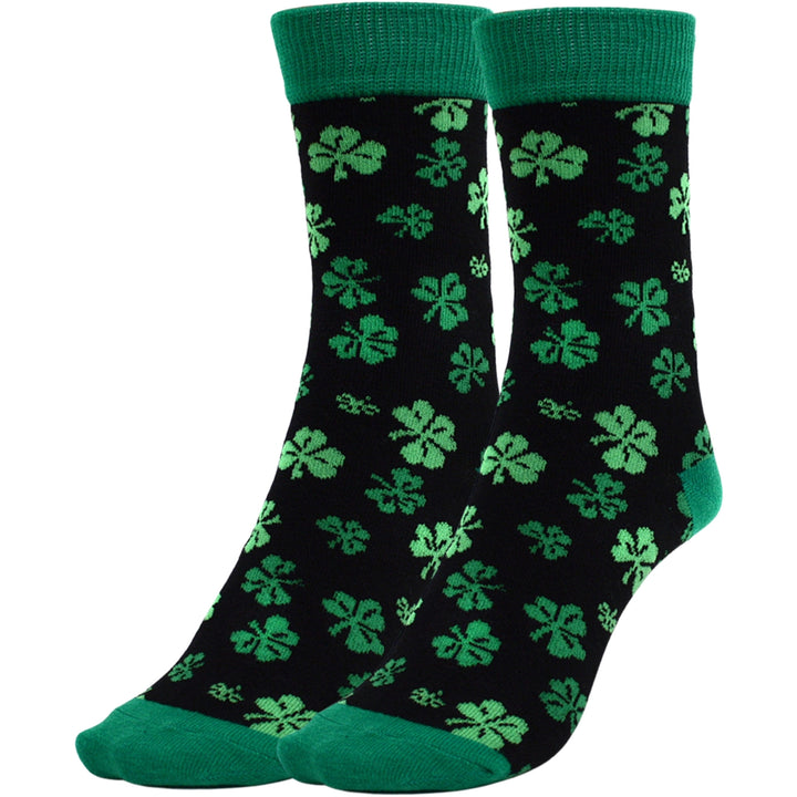 St. Patrick's Day Green Shamrocks Clover Crew Black Novelty Socks