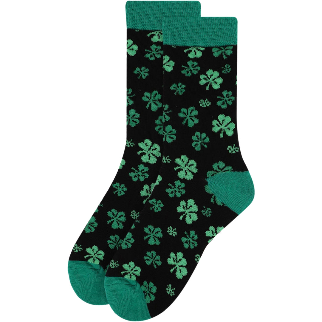 St. Patrick's Day Green Shamrocks Clover Crew Black Novelty Socks