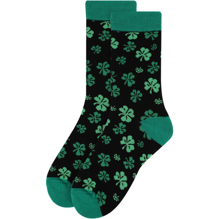 St. Patrick's Day Green Shamrocks Clover Crew Black Novelty Socks