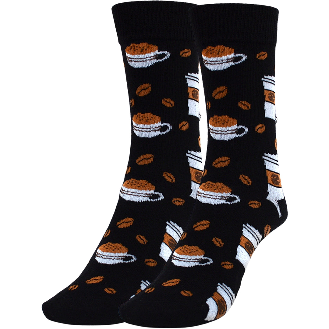 Coffee Cups Crew Novelty Socks - Black