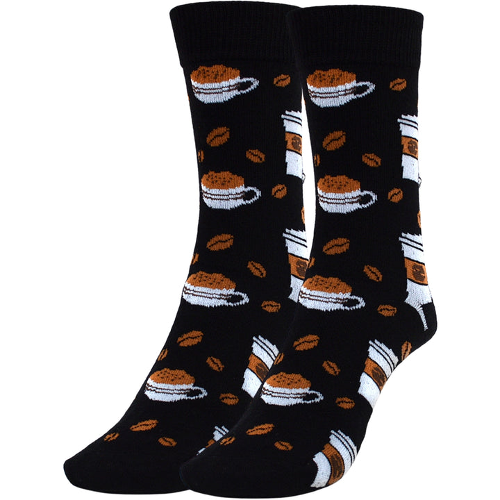 Coffee Cups Crew Novelty Socks - Black
