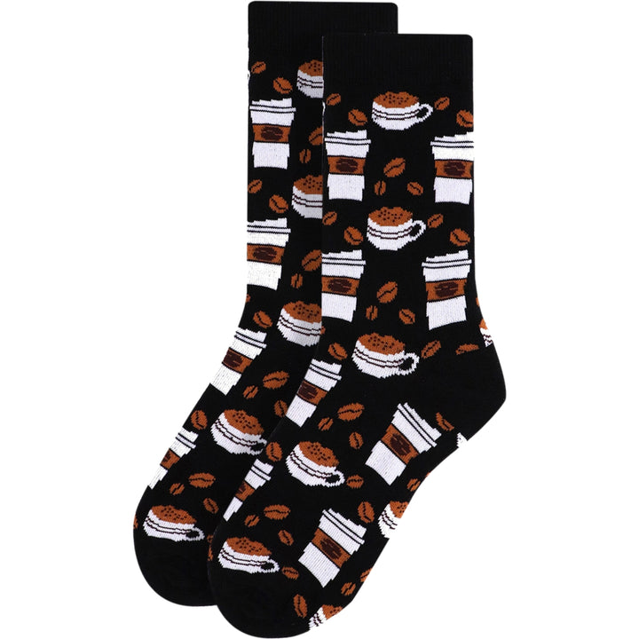 Coffee Cups Crew Novelty Socks - Black