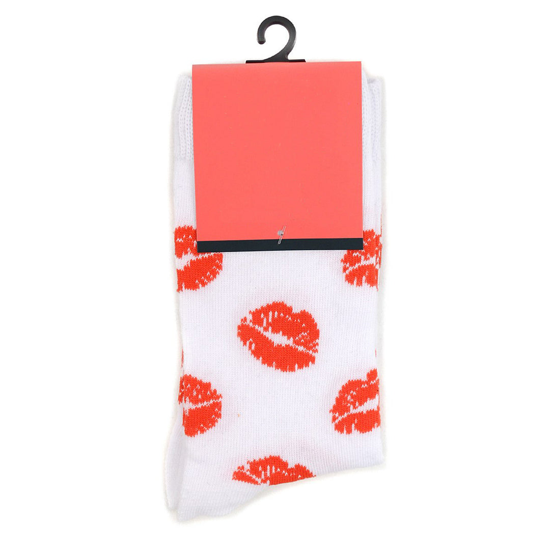 Red Lip Kiss White Crew Novelty Socks