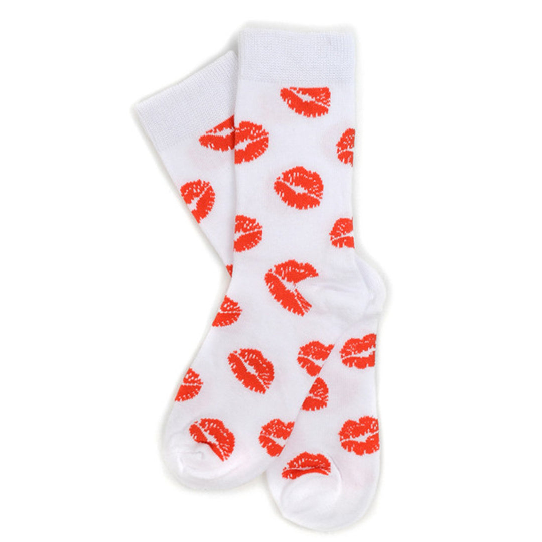 Red Lip Kiss White Crew Novelty Socks