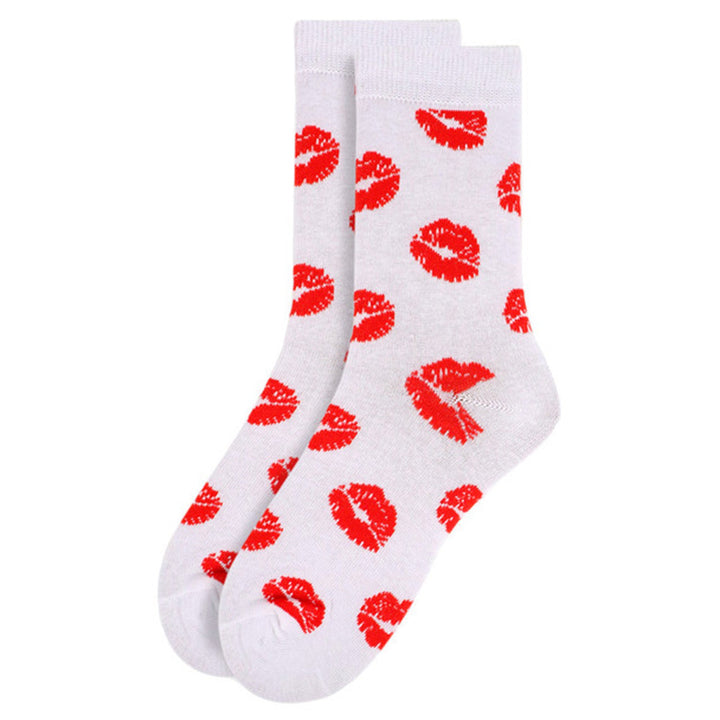 Red Lip Kiss White Crew Novelty Socks
