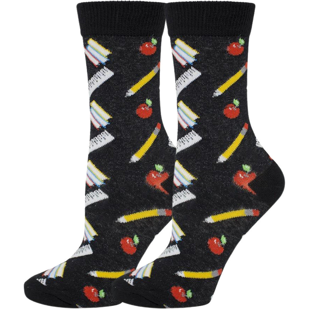 Black School Supplies Crew Novelty Socks - Black