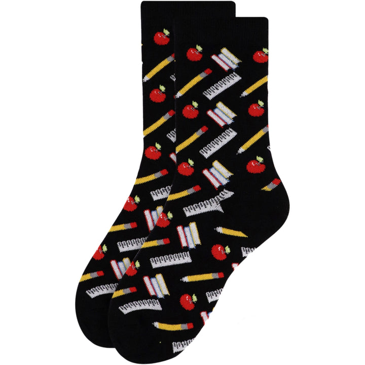 Black School Supplies Crew Novelty Socks - Black