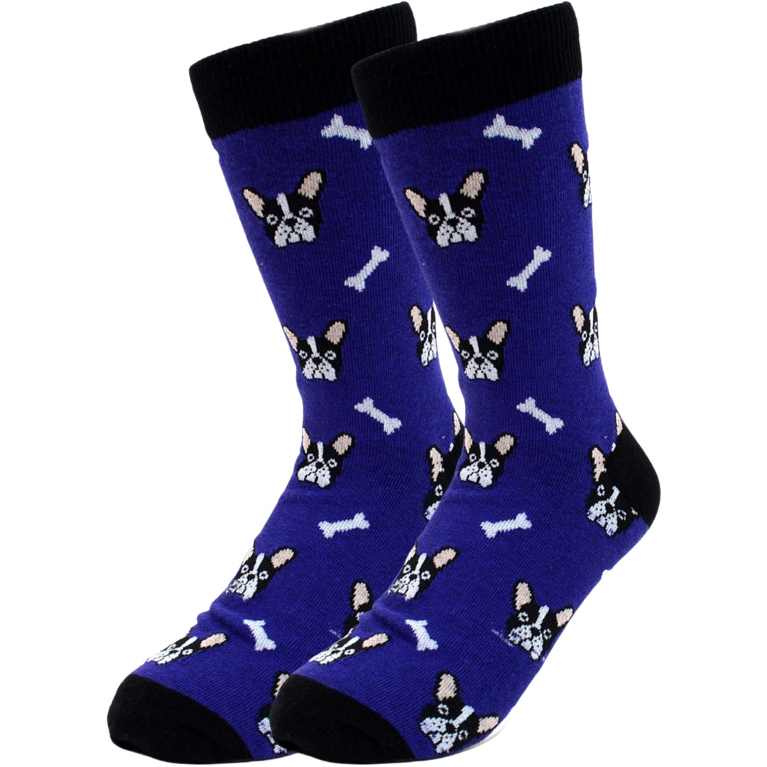 Bulldog and Bones Dog Novelty Socks - Navy Blue