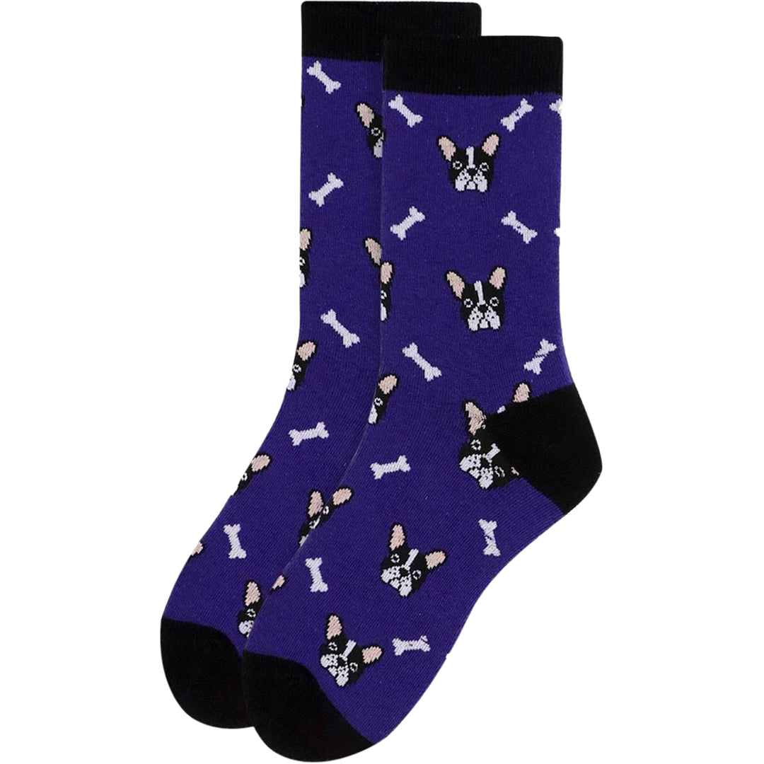 Bulldog and Bones Dog Novelty Socks - Navy Blue