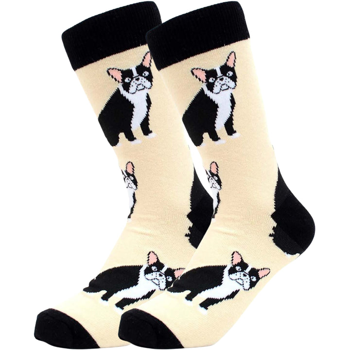 Sitting French Bulldog Dog Crew Novelty Socks - Beige