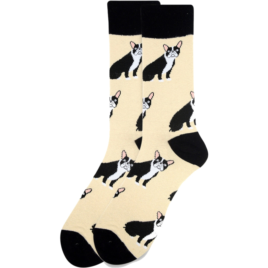 Sitting French Bulldog Dog Crew Novelty Socks - Beige