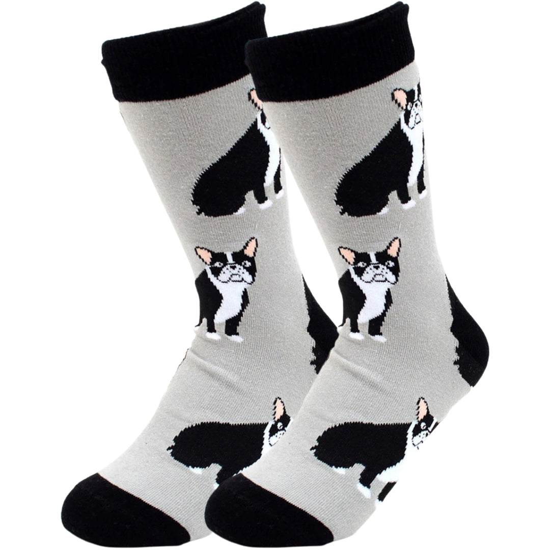 Sitting French Bulldog Dog Crew Novelty Socks - Gray
