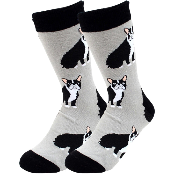 Sitting French Bulldog Dog Crew Novelty Socks - Gray