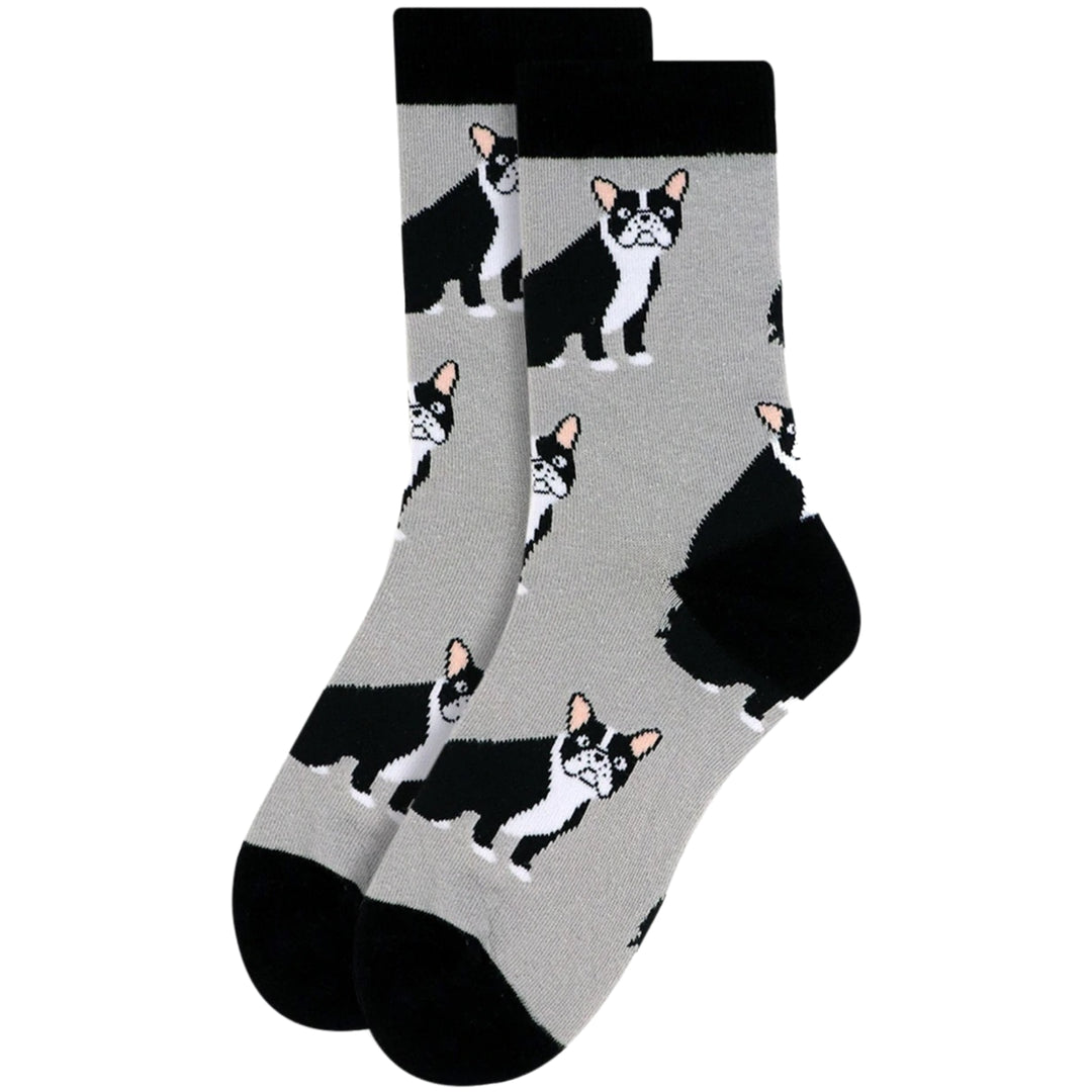 Sitting French Bulldog Dog Crew Novelty Socks - Gray