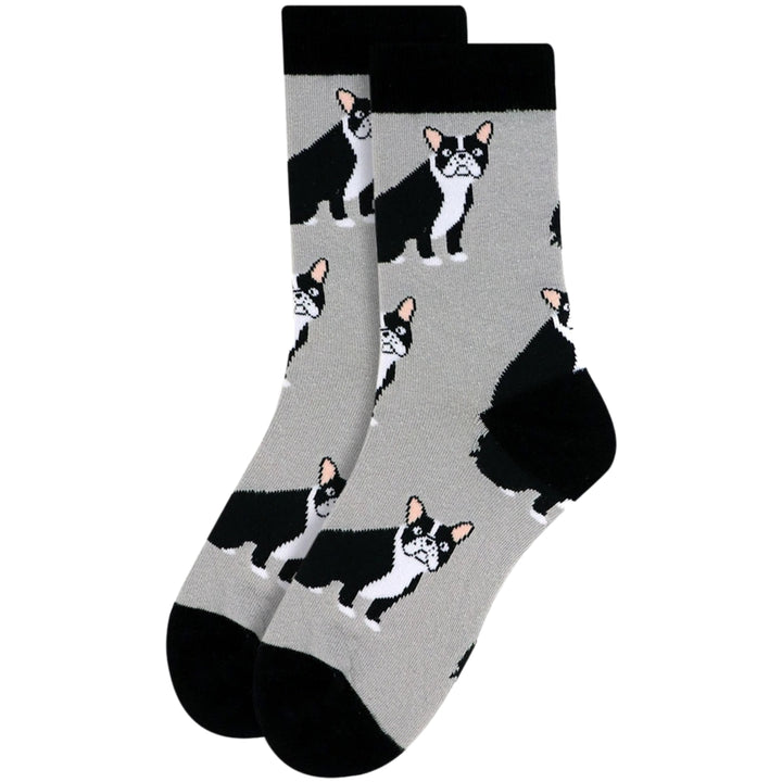 Sitting French Bulldog Dog Crew Novelty Socks - Gray