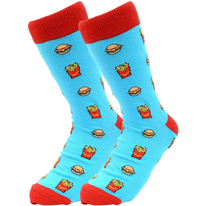 Hamburger & Fries Crew Novelty Socks - Light Blue
