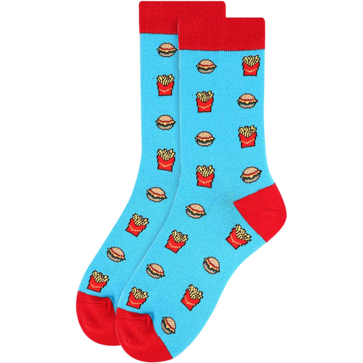 Hamburger & Fries Crew Novelty Socks - Light Blue