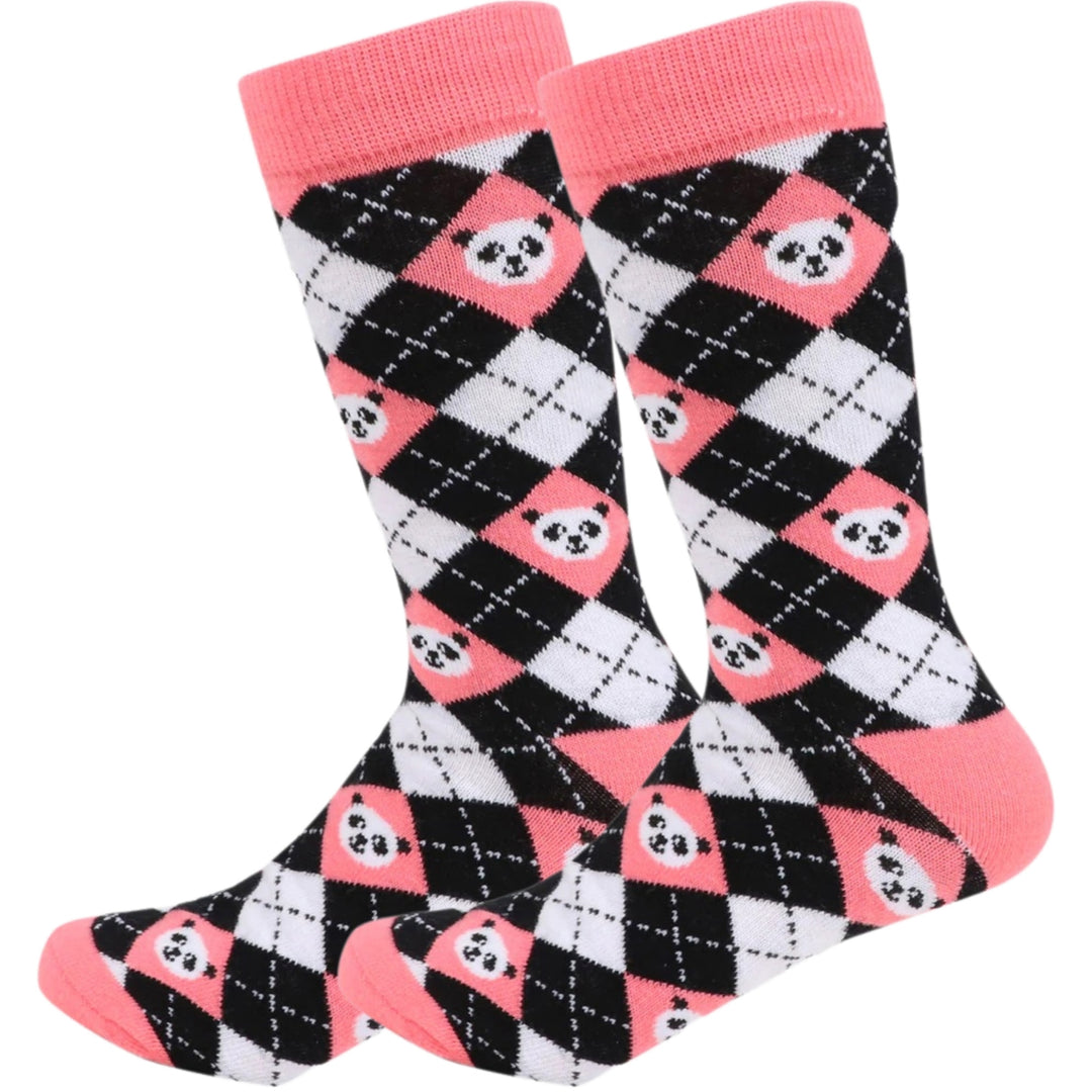 Giant Smiling Pandas Faces Novelty Socks - Pink