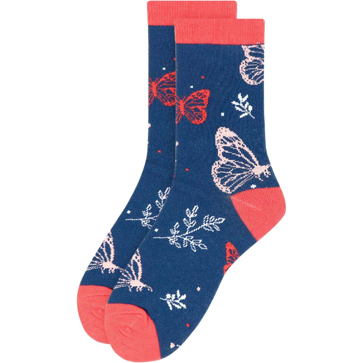 Fluttering Butterfly and Dancing Leaves Novelty Socks - Navy