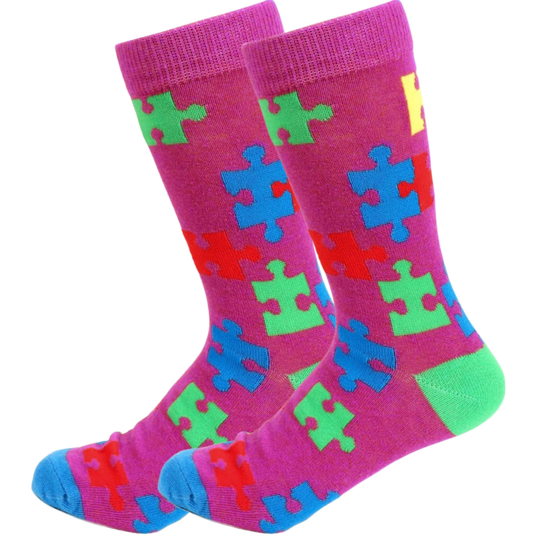 It's a Puzzle to Piece Together Novelty Socks - Purple