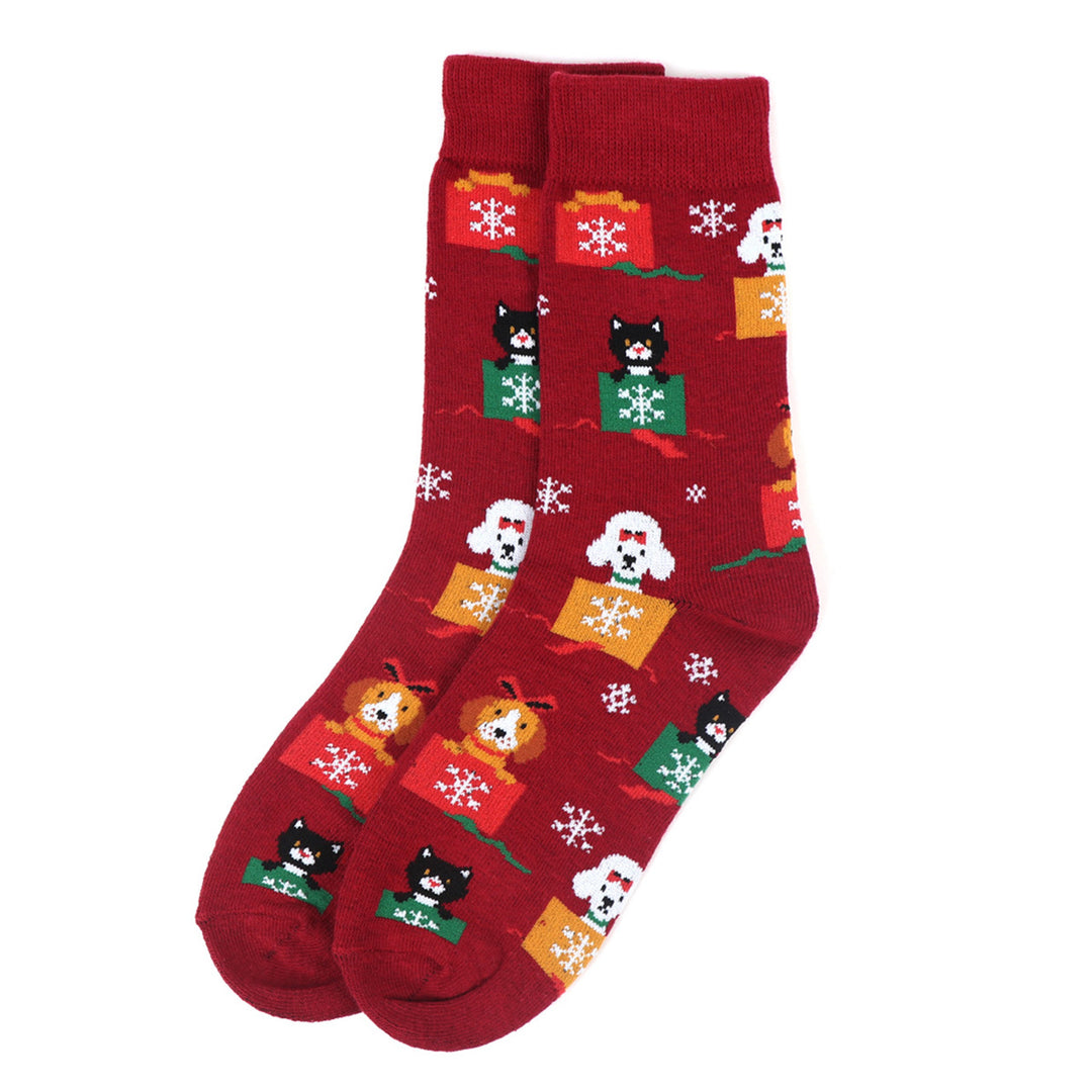 Christmas Cats & Dogs Crew Novelty Socks - Red
