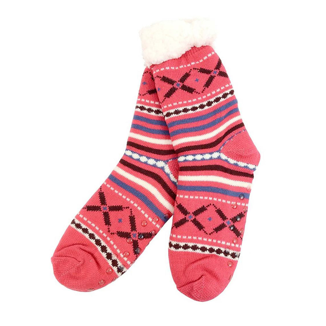 Valentine's Hot Pink Plush Sherpa Slipper Novelty Crew Socks