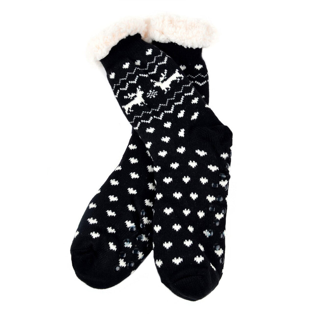 Reindeer Plush Sherpa Slipper Socks - Black