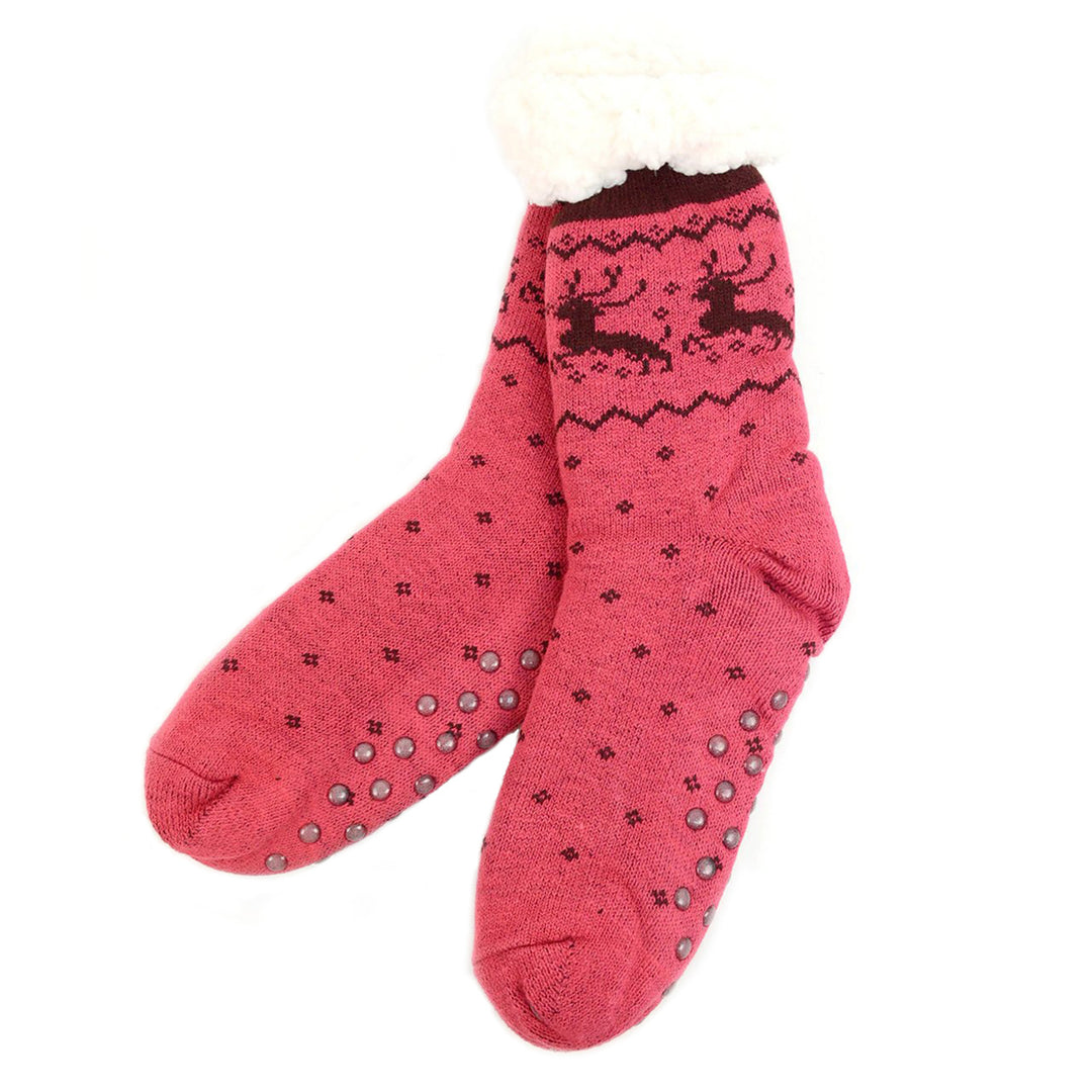 Valentine's Reindeer Plush Sherpa Slipper Novelty Crew Socks