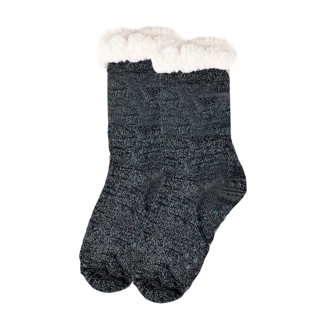 Valentine's Sparkly Plush Sherpa Slipper Novelty Crew Socks - Black