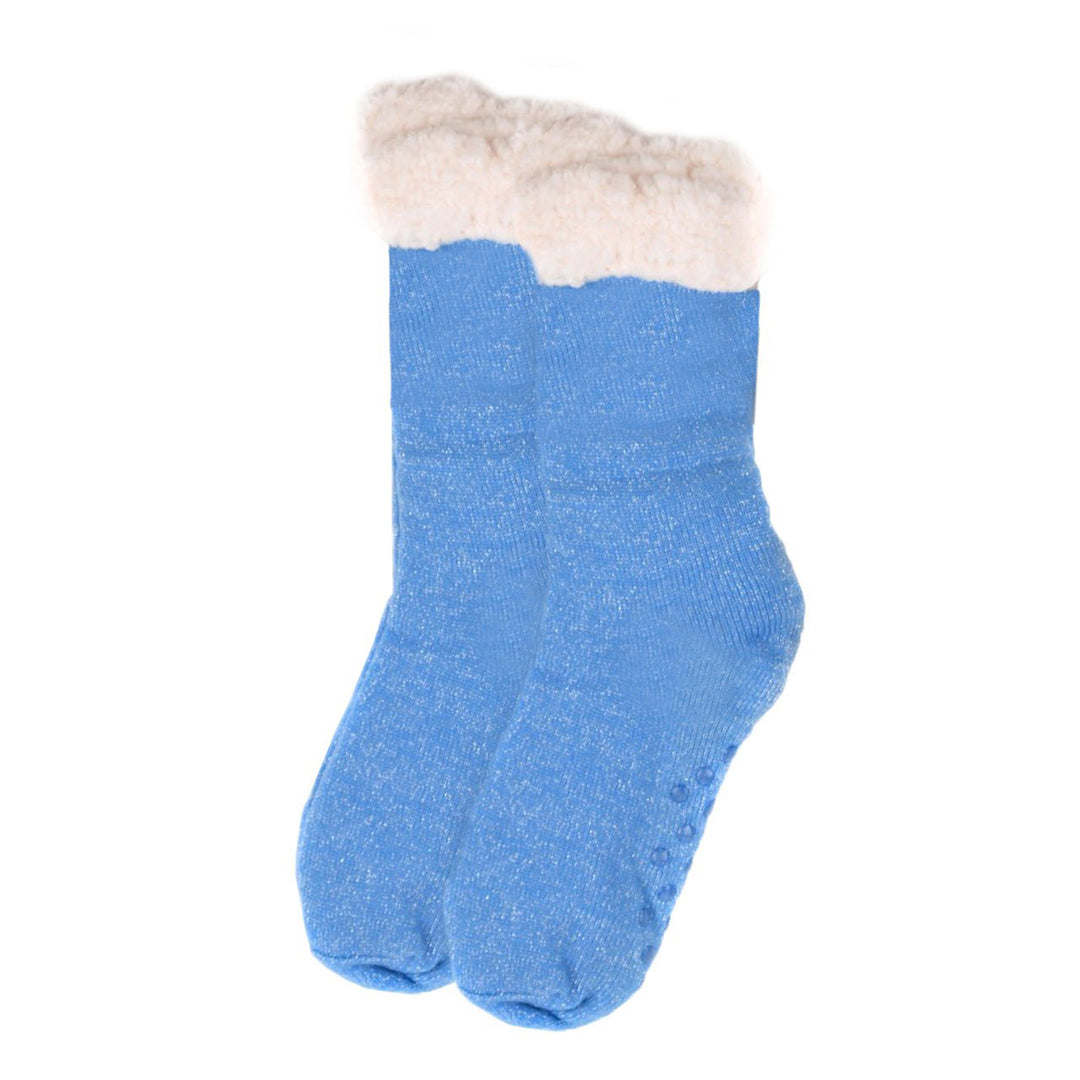 Valentine's Sparkly Plush Sherpa Slipper Novelty Crew Socks - Blue