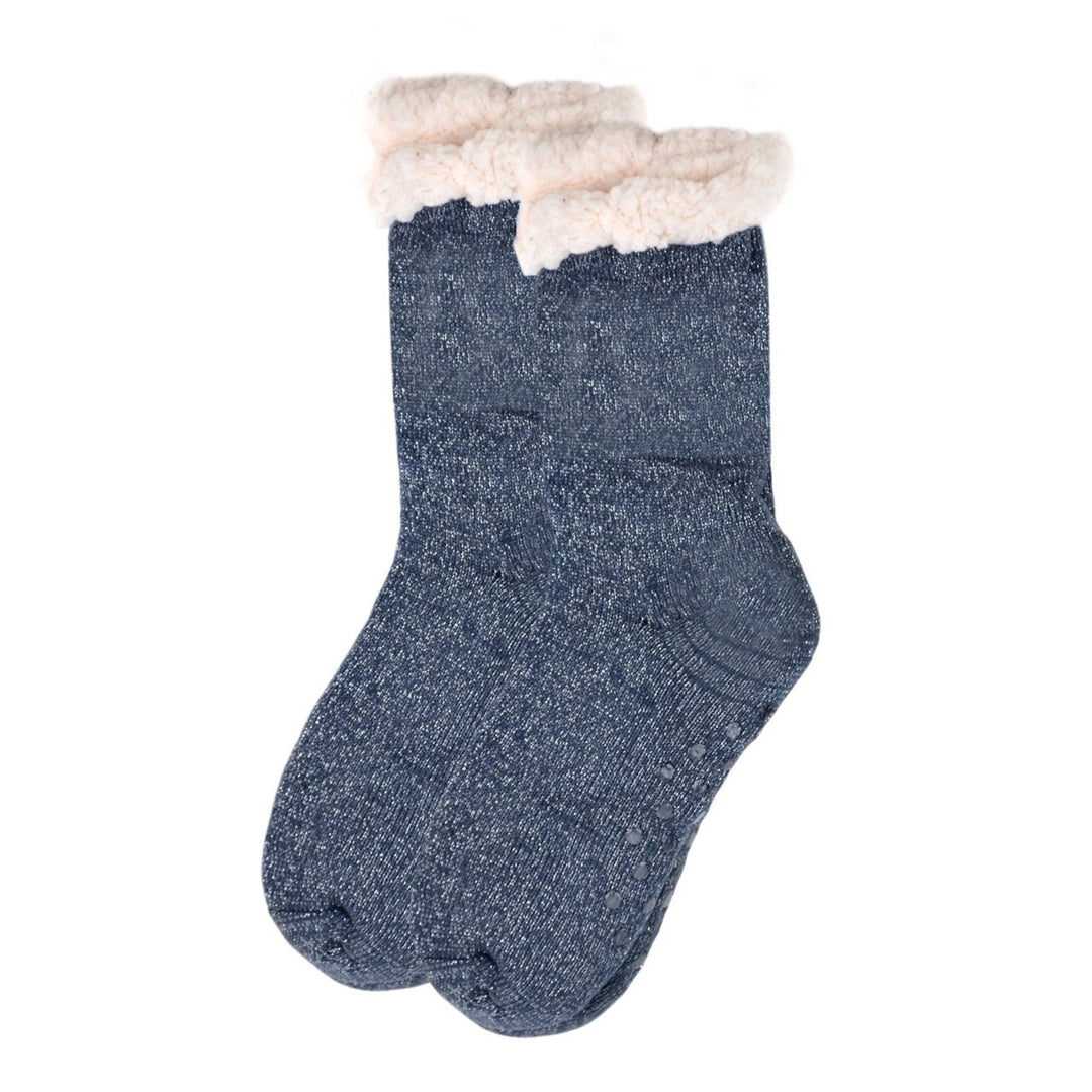 Valentine's Sparkly Plush Sherpa Slipper Novelty Crew Socks - Charcoal