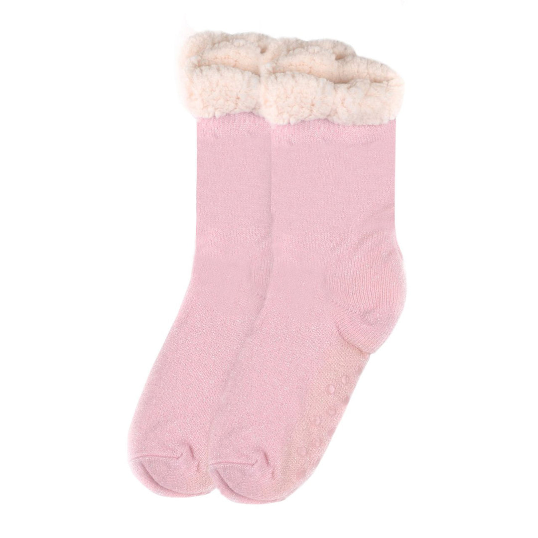 Sparkly Plush Sherpa Slipper Socks - Pink