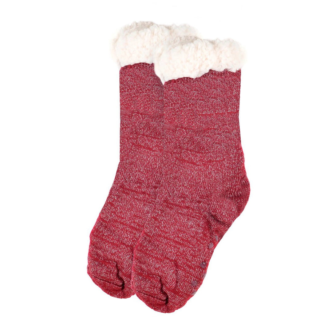 Sparkly Plush Sherpa Slipper Socks - Red