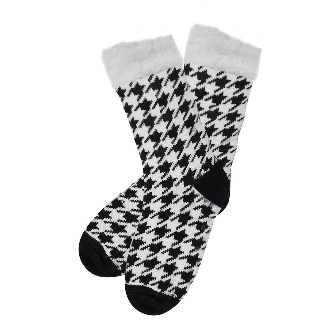 Geometric Snowflakes Plush Sherpa Slipper Socks - Black