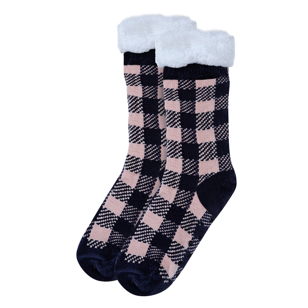 Pink Plaid Plush Sherpa Slipper Socks