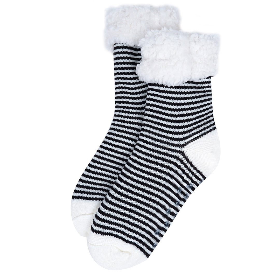 Stripe Plush Sherpa Slipper Socks - Black