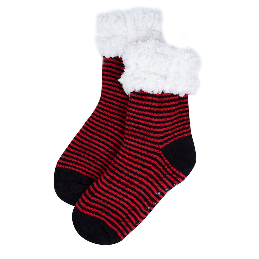 Stripe Plush Sherpa Slipper Socks - Red