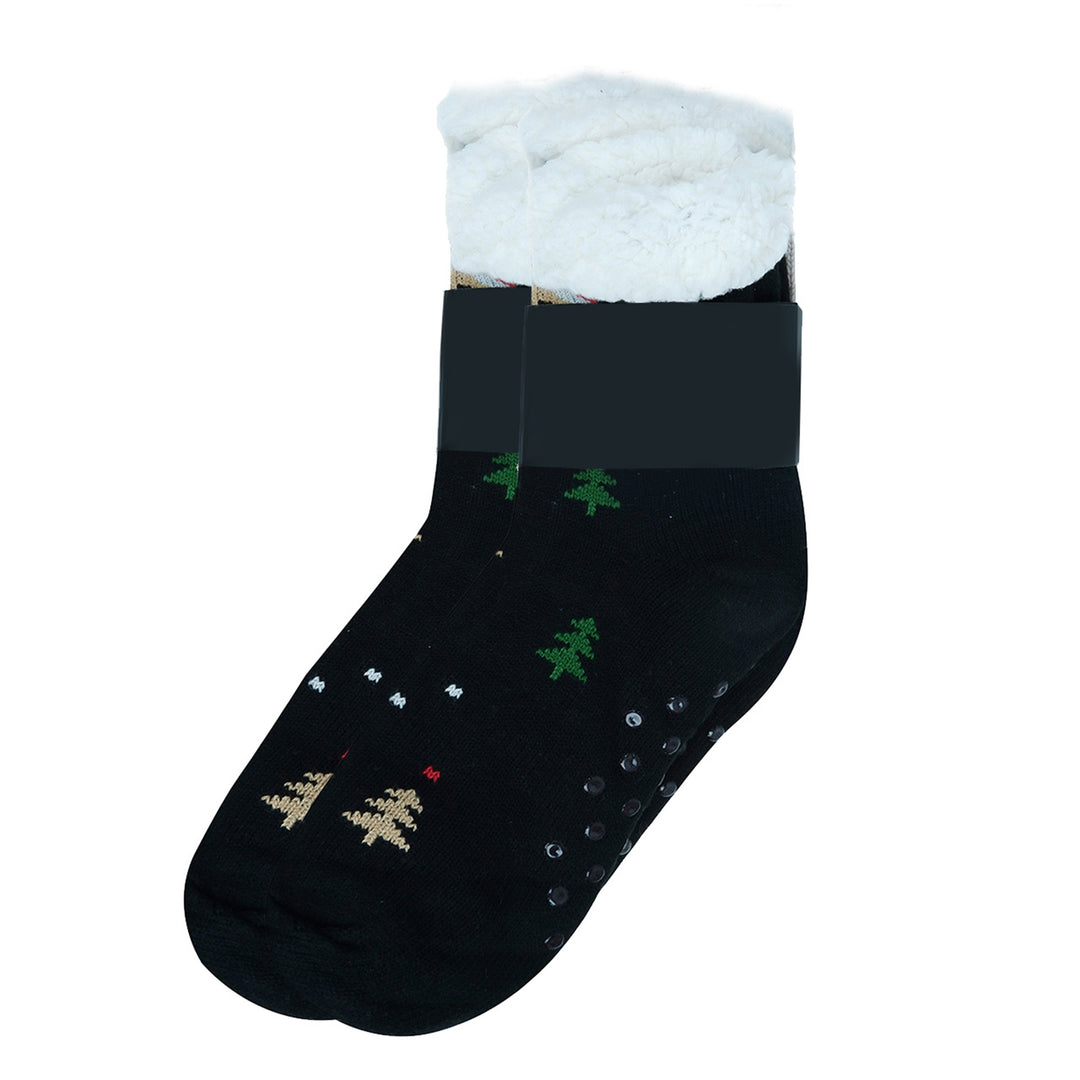 Black Christmas Plush Sherpa Slipper Socks