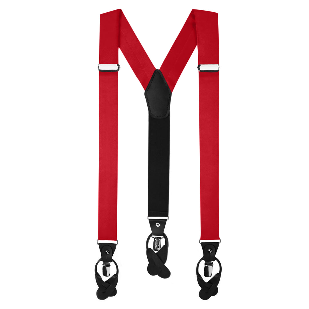 Wedding Solid Fabric Suspenders - Red