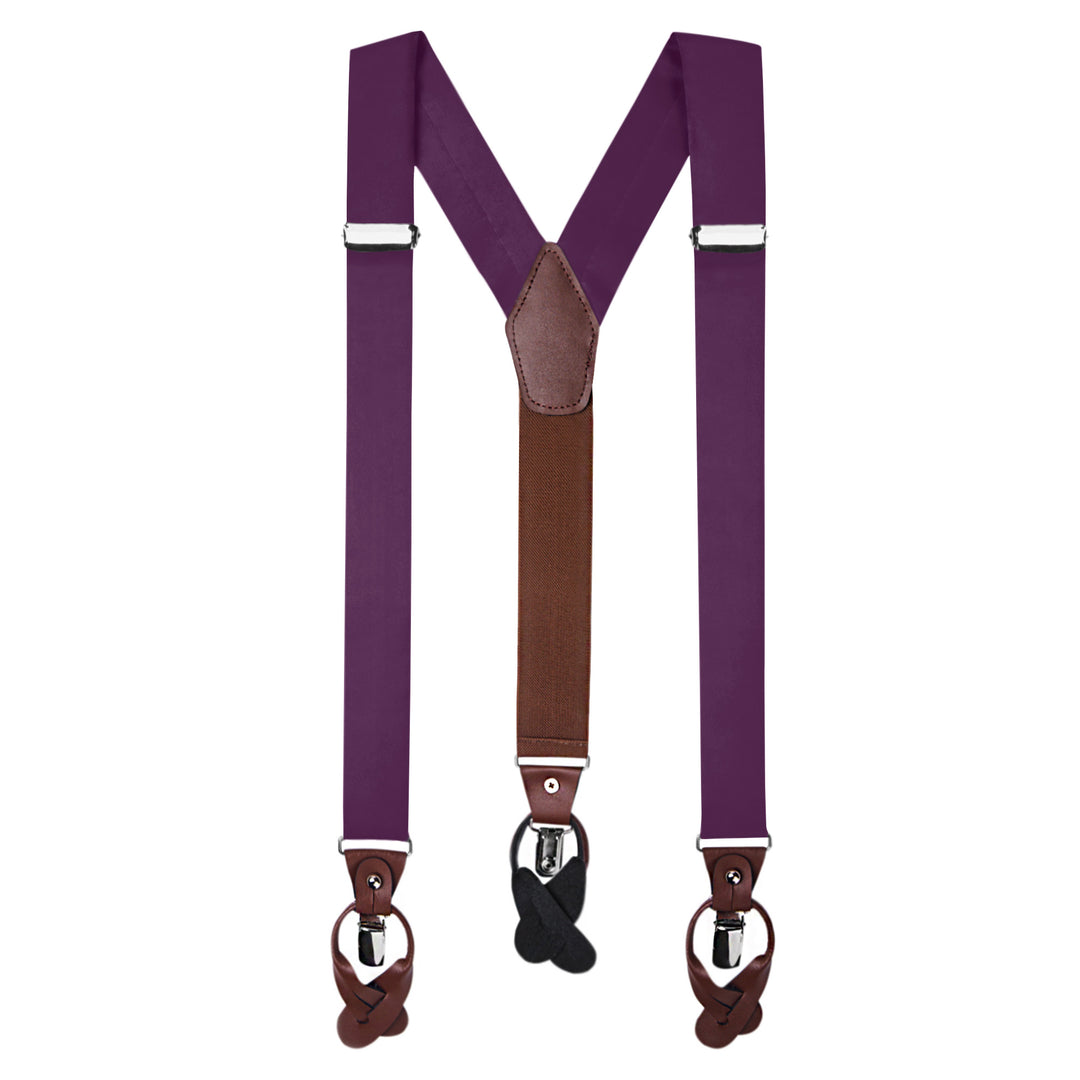 Wedding Solid Fabric Suspenders - Eggplant Purple