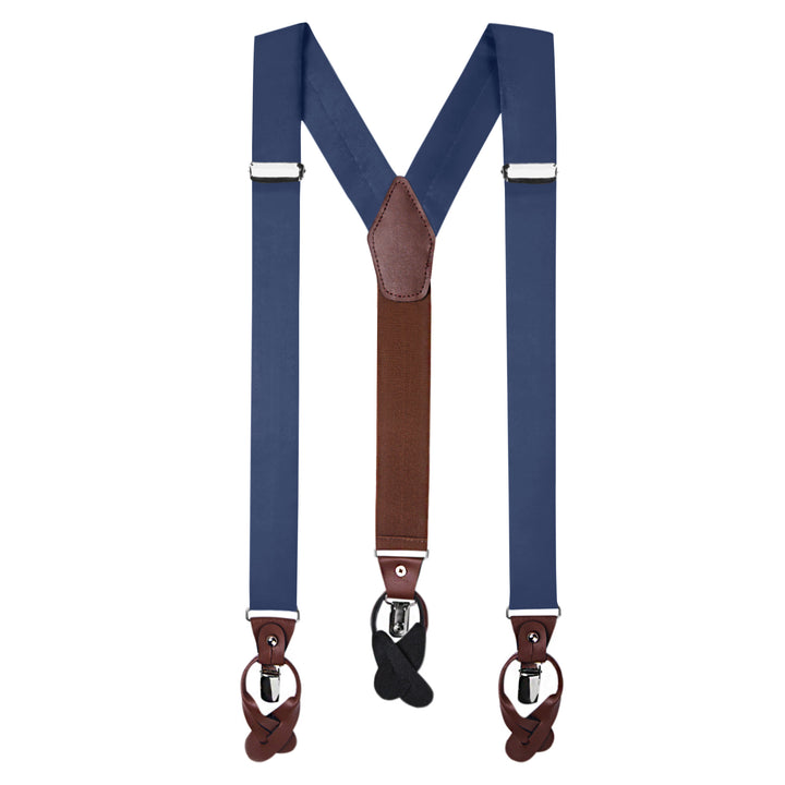 Solid Fabric Suspenders - Steel Blue