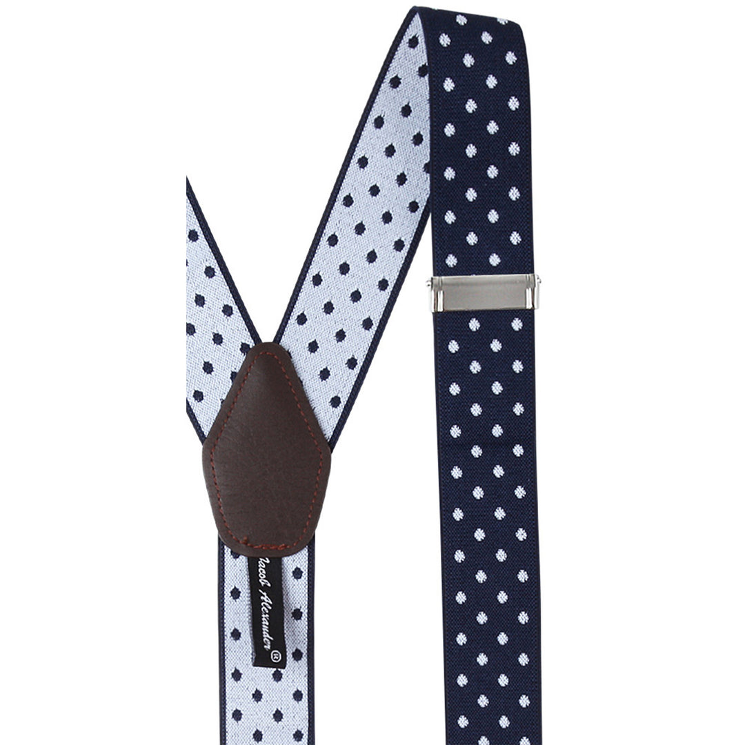 Large Dots Suspenders - Navy White