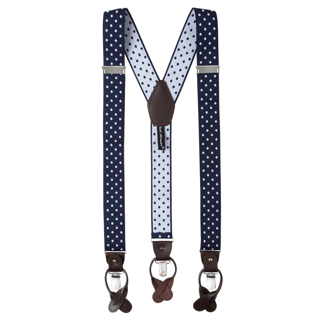 Large Dots Suspenders - Navy White