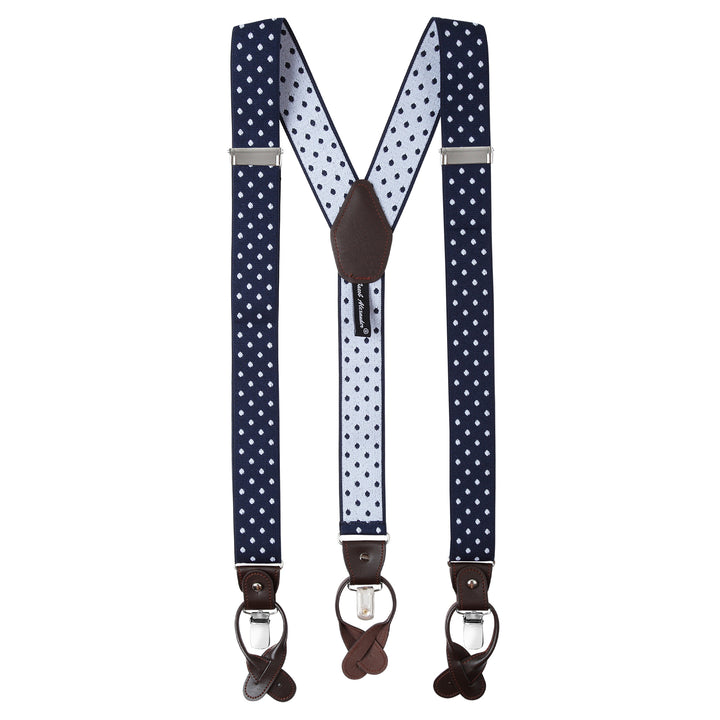 Large Dots Suspenders - Navy White