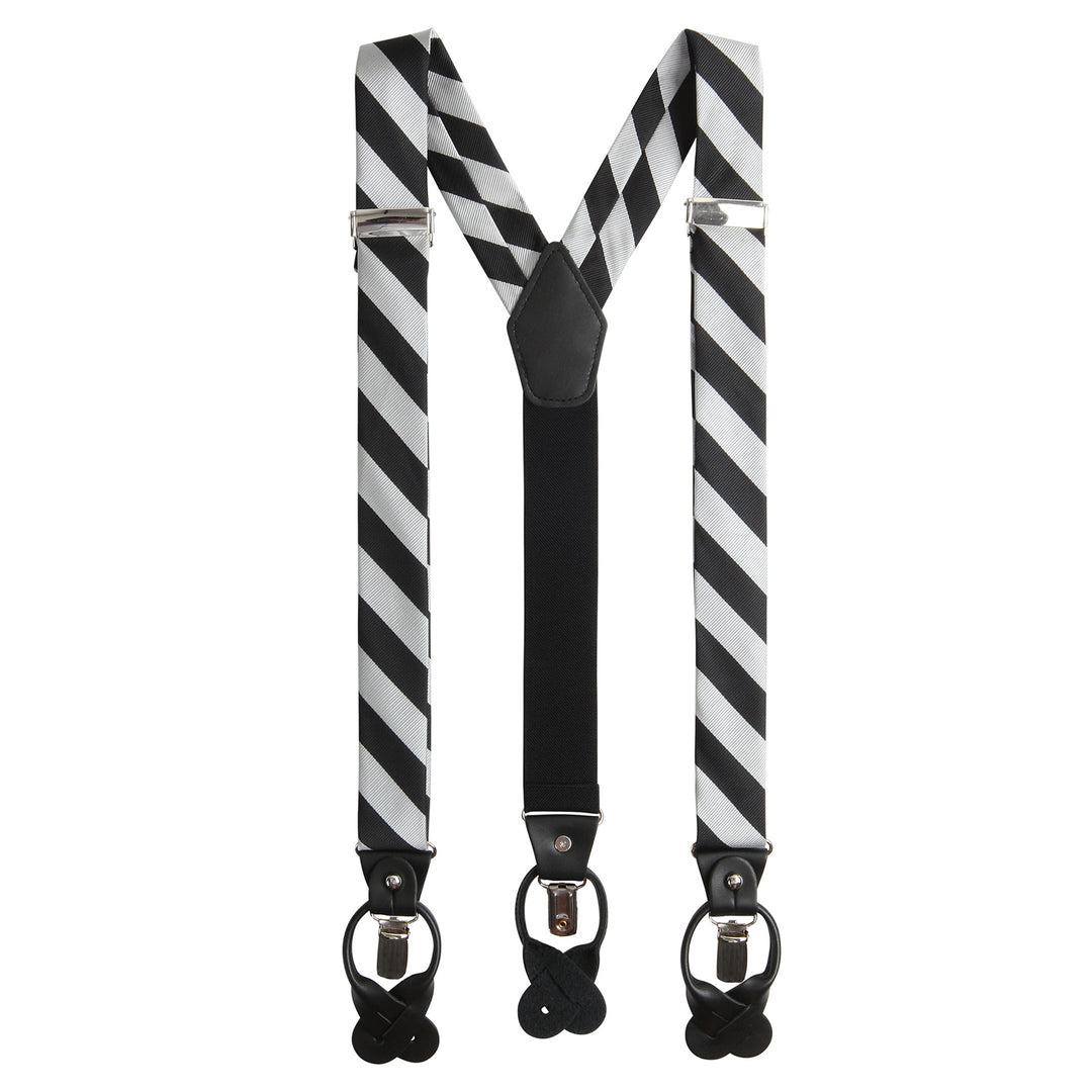 Striped Suspenders - Silver Black